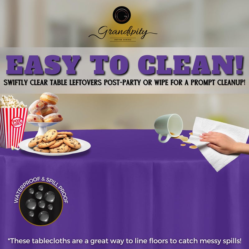 Grandipity 12 Pack Premium Disposable Plastic Tablecloth 84" Inch Decorative Round Table Cover - Purple - Image 3